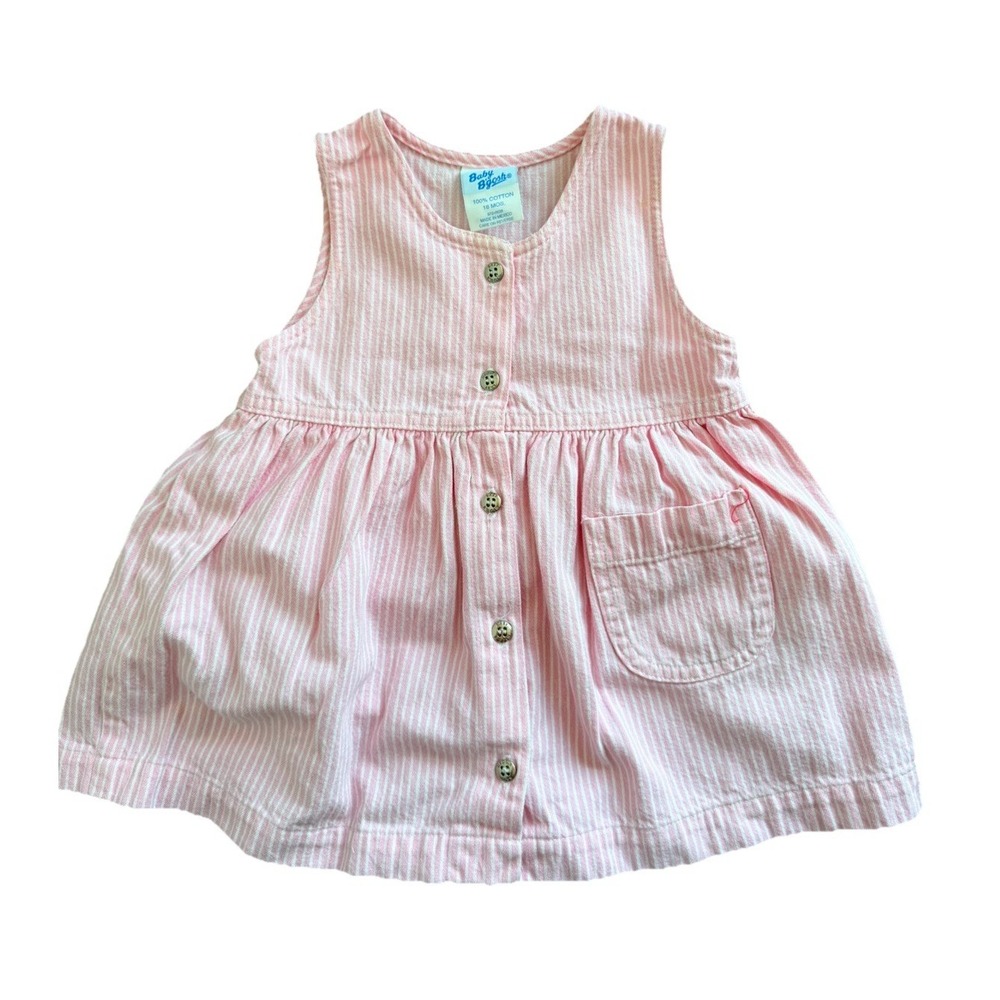 Vintage OshKosh Baby BGosh sz 18 Months PINK Striped Dress Jumper USA 80s